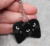 Dangling Pretty Black Cat Face Guitar Pick Earrings with Stainless Steel Chain