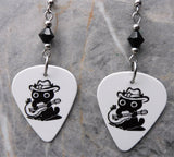 Country Star Black Cat Guitar Pick Earrings with Black Swarovski Crystals