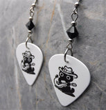 Country Star Black Cat Guitar Pick Earrings with Black Swarovski Crystals
