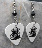 Country Star Black Cat Guitar Pick Earrings with Black Swarovski Crystals
