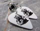 Country Star Black Cat Guitar Pick Earrings with Black Swarovski Crystals