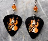 Guitarist Orange Cat Guitar Pick Earrings with Orange Swarovski Crystals