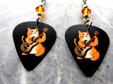 Guitarist Orange Cat Guitar Pick Earrings with Orange Swarovski Crystals