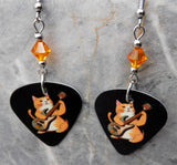 Guitarist Orange Cat Guitar Pick Earrings with Orange Swarovski Crystals