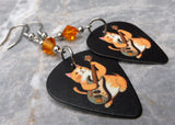 Guitarist Orange Cat Guitar Pick Earrings with Orange Swarovski Crystals