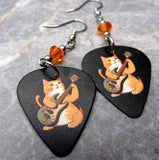 Guitarist Orange Cat Guitar Pick Earrings with Orange Swarovski Crystals