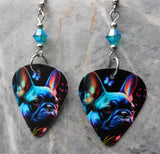 French Bulldog Boston Terrier Guitar Pick Earrings with Teal ABx2 Swarovski Crystals