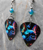 French Bulldog Boston Terrier Guitar Pick Earrings with Teal ABx2 Swarovski Crystals