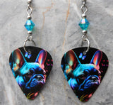 French Bulldog Boston Terrier Guitar Pick Earrings with Teal ABx2 Swarovski Crystals