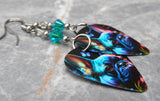 French Bulldog Boston Terrier Guitar Pick Earrings with Teal ABx2 Swarovski Crystals
