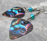 French Bulldog Boston Terrier Guitar Pick Earrings with Teal ABx2 Swarovski Crystals