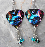 French Bulldog Boston Terrier Guitar Pick Earrings with Stainless Steel Dog Charm and Swarovski Crystal Dangles