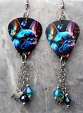 French Bulldog Boston Terrier Guitar Pick Earrings with Stainless Steel Dog Charm and Swarovski Crystal Dangles