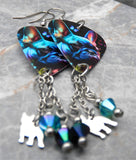 French Bulldog Boston Terrier Guitar Pick Earrings with Stainless Steel Dog Charm and Swarovski Crystal Dangles