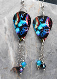 French Bulldog Boston Terrier Guitar Pick Earrings with Stainless Steel Dog Charm and Swarovski Crystal Dangles