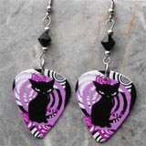 Art Deco Black Cat Guitar Pick Earrings with Black Swarovski Crystals