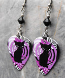 Art Deco Black Cat Guitar Pick Earrings with Black Swarovski Crystals