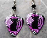 Art Deco Black Cat Guitar Pick Earrings with Black Swarovski Crystals