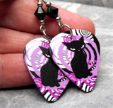 Art Deco Black Cat Guitar Pick Earrings with Black Swarovski Crystals