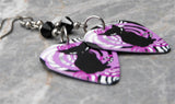 Art Deco Black Cat Guitar Pick Earrings with Black Swarovski Crystals
