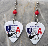 Party In the USA Cat Guitar Pick Earrings with Opaque Red Swarovski Crystals