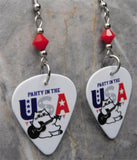 Party In the USA Cat Guitar Pick Earrings with Opaque Red Swarovski Crystals
