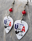 Party In the USA Cat Guitar Pick Earrings with Opaque Red Swarovski Crystals