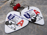 Party In the USA Cat Guitar Pick Earrings with Opaque Red Swarovski Crystals