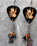 Orange Cat Guitar Pick Earrings with Stainless Steel Cat Charms and Swarovski Crystal Dangles