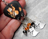 Orange Cat Guitar Pick Earrings with Stainless Steel Cat Charms and Swarovski Crystal Dangles