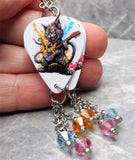 Black Cat Playing Electric Guitar Color Splat Guitar Pick Earrings with Swarovski Crystal Dangles