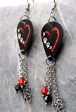 Paw Print and Heart Guitar Pick Earrings with "Love" Stainless Steel Charms and Swarovski Crystal Dangles