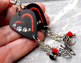 Paw Print and Heart Guitar Pick Earrings with "Love" Stainless Steel Charms and Swarovski Crystal Dangles