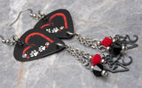 Paw Print and Heart Guitar Pick Earrings with "Love" Stainless Steel Charms and Swarovski Crystal Dangles