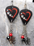 Paw Print and Heart Guitar Pick Earrings with "Love" Stainless Steel Charms and Swarovski Crystal Dangles