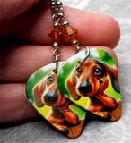 Cartoon Style Dachshund Guitar Pick Earrings with Topaz Swarovski Crystals