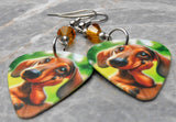 Cartoon Style Dachshund Guitar Pick Earrings with Topaz Swarovski Crystals