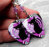 Art Deco Black Cat Guitar Pick Earrings with Violet Purple Swarovski Crystals