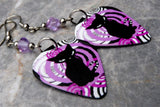 Art Deco Black Cat Guitar Pick Earrings with Violet Purple Swarovski Crystals