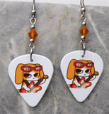 Electric Guitar Playing Dog Guitar Pick Earrings with Topaz Colored Swarovski Crystals
