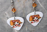 Electric Guitar Playing Dog Guitar Pick Earrings with Topaz Colored Swarovski Crystals