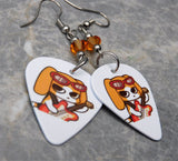 Electric Guitar Playing Dog Guitar Pick Earrings with Topaz Colored Swarovski Crystals