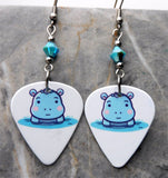 Adorable Baby Hippo Guitar Pick Earrings with Turquoise ABx2 Swarovski Crystals