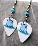 Adorable Baby Hippo Guitar Pick Earrings with Turquoise ABx2 Swarovski Crystals