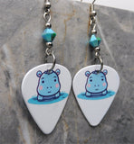 Adorable Baby Hippo Guitar Pick Earrings with Turquoise ABx2 Swarovski Crystals