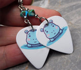 Adorable Baby Hippo Guitar Pick Earrings with Turquoise ABx2 Swarovski Crystals