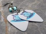 Adorable Baby Hippo Guitar Pick Earrings with Turquoise ABx2 Swarovski Crystals