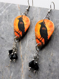 Raven Blackbird Crow Guitar Pick Earrings with Black Swarovski Crystal Dangles