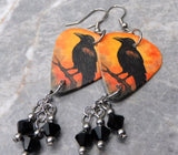 Raven Blackbird Crow Guitar Pick Earrings with Black Swarovski Crystal Dangles