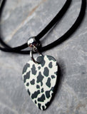 Cow Print Guitar Pick Necklace on Black Suede Cord